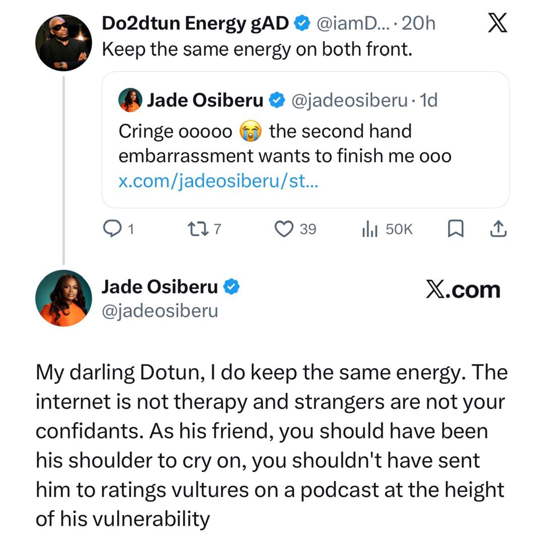 OAP Dotun clashes with movie producer Jade Osiberu after she called out Roby Ekpo